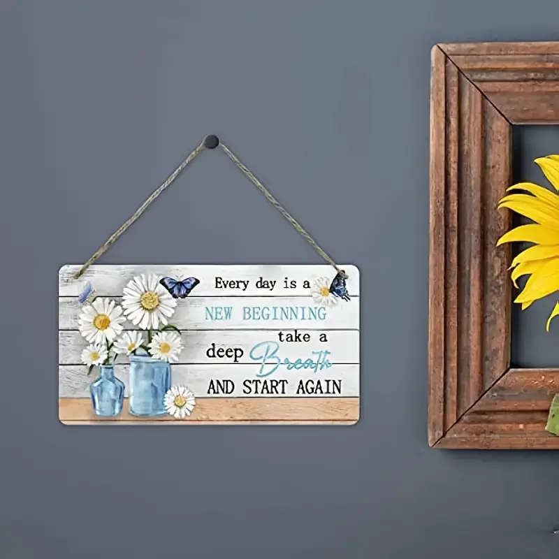 1pc Inspirational Daisy Hanging Decor with Colorful Accents Faux Wood Horizontal Wall Art for Home O