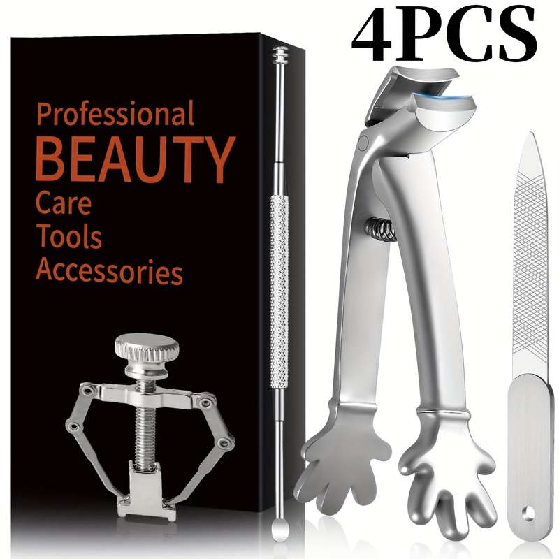 4pcs Heavy Duty Toenail Clippers Set Ergonomic Large Angled Head Nail Clippers with Catcher