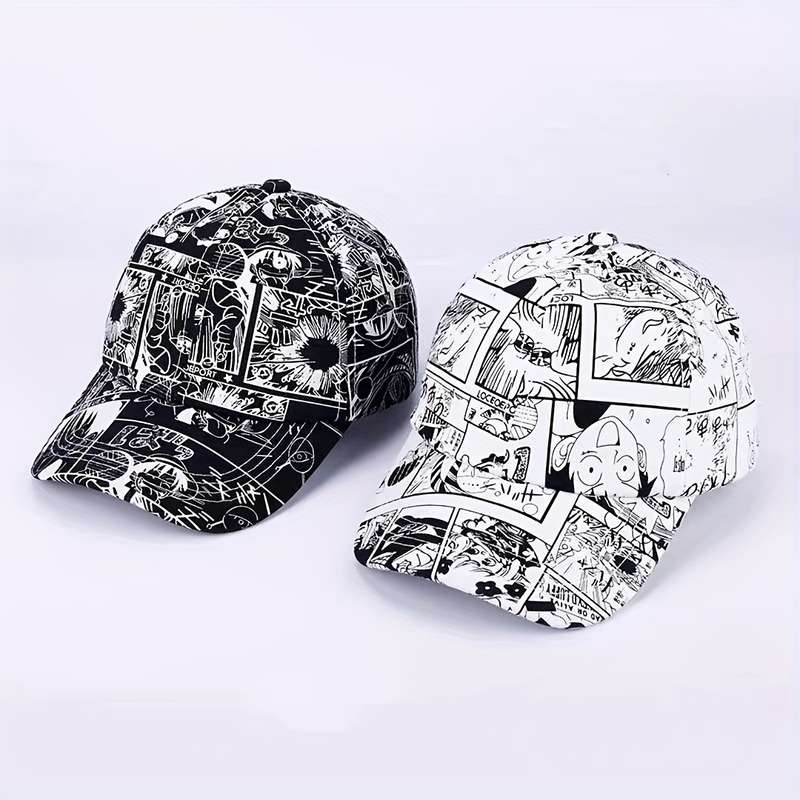 1pc Trendy Men's Graffiti Baseball Cap Black White Abstract Design Lightweight Sun Protect