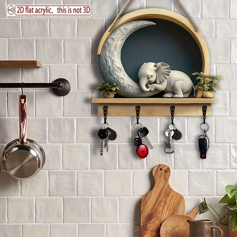 2D Flat n and Home Key Holder with Four Metal Hooks 11.81x9.84 2D Wall Art Wall Decoration Porch