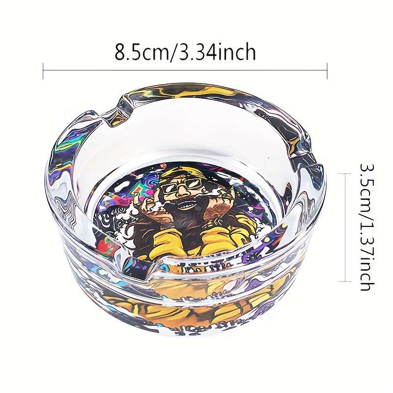 1pc 85mm Round Glass Ashtray with Vibrant Psychedelic Art Design Durable Transparent Ideal for