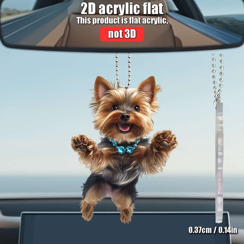 1pc 2D Flat   acrylic flat  Jumping Cute Yorkshire Terrier  Acrylic Hanging Ornament