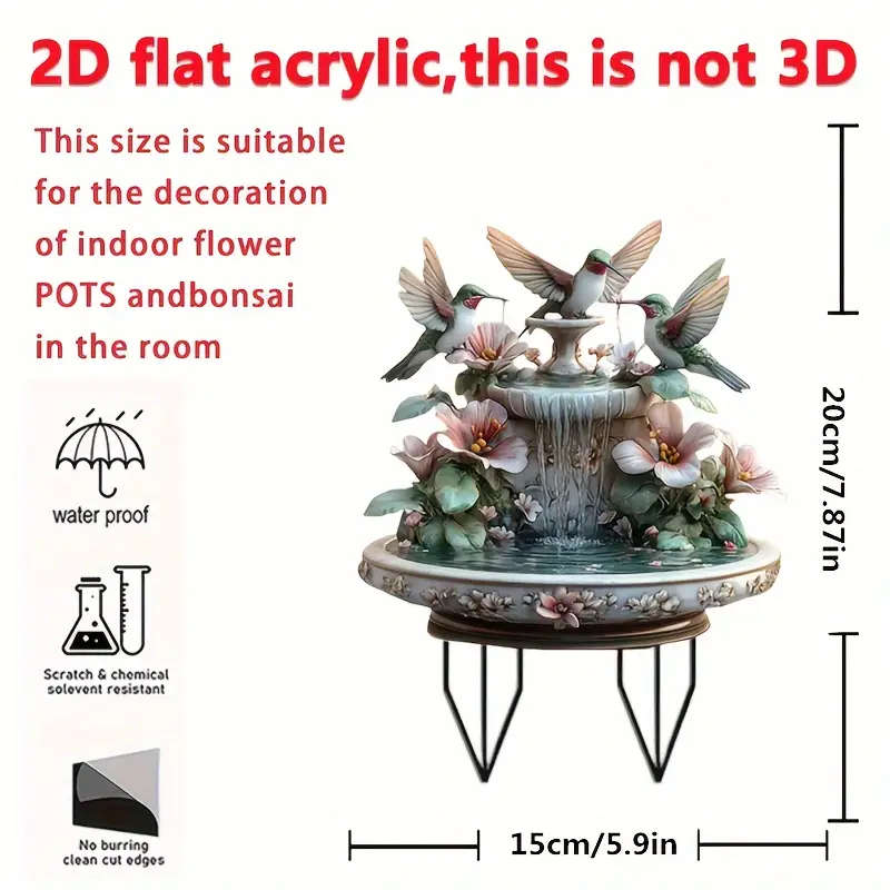 1pc Elegant Acrylic Bird Fountain Garden Stake Classic Animal-Themed Decor for Potted Plants Flower