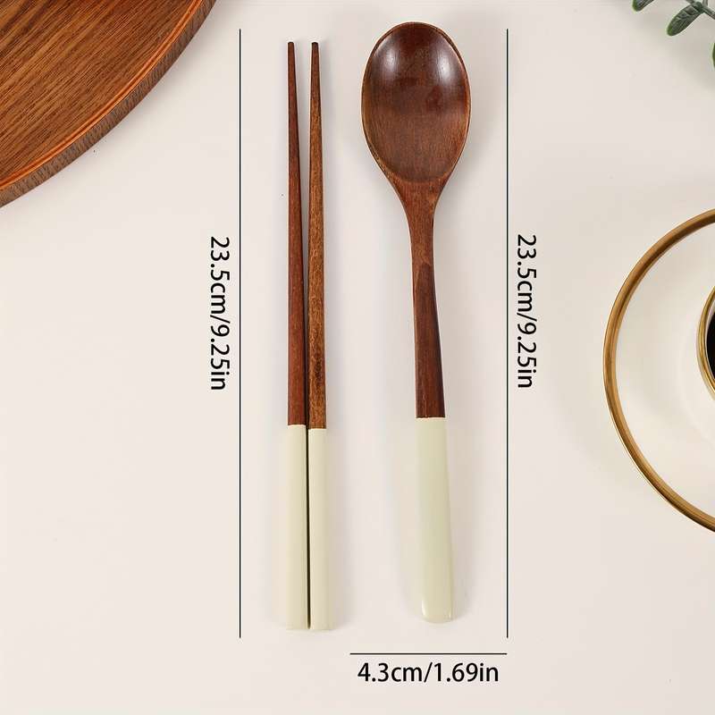 Portable Wooden Spoon Chopsticks Set Colorful Durable Kitchen Utensils for Camping Travel