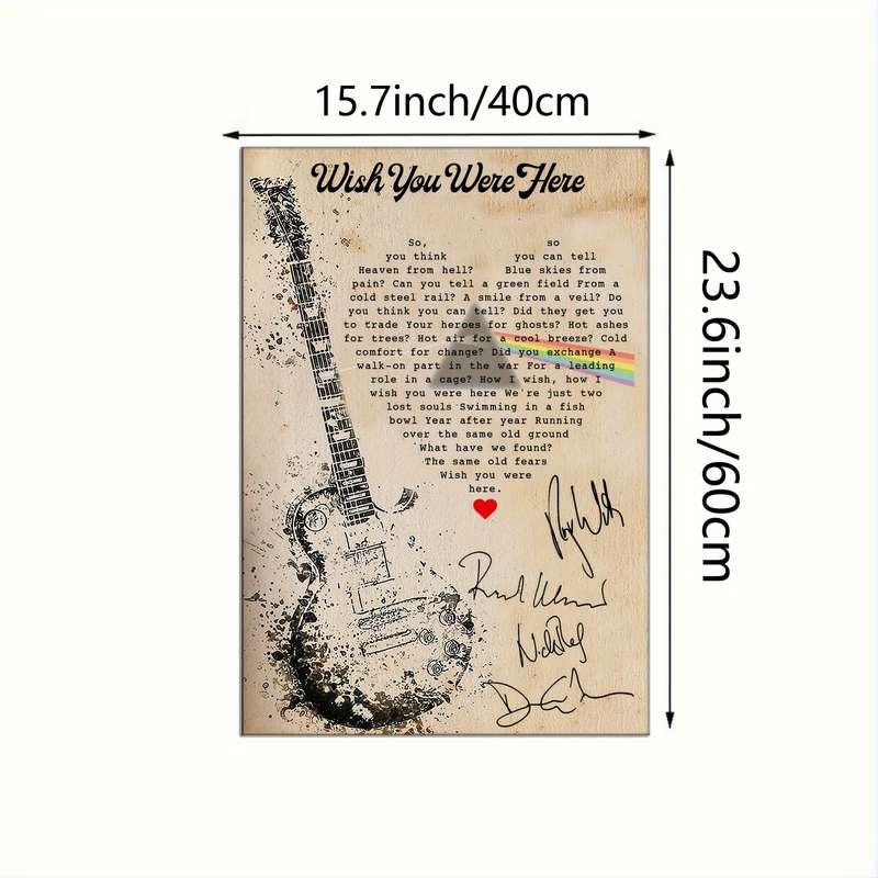 1pc 'Wish You Were Here' Canvas Art Print   Frameless Modern Wall Decor   Vintage Guitar Rainbow