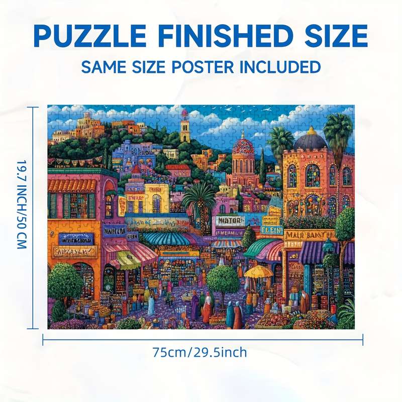 1000pcs Mysterious Bazaar in Marrakech Jigsaw Puzzle for Adults Vibrant Moroccan Ma