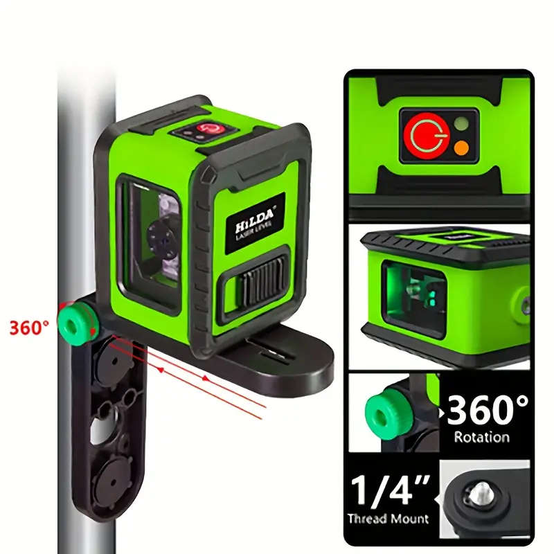 HILDA Compact Green Laser Level - 2-Line High Precision Self-Leveling Tool with Infrared Beam