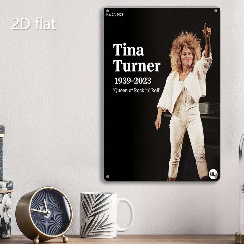 1pc 2D Flat  Tina Turner Tribute Metal Wall Art Pre-Drilled Holes Weather-Resistant Iron Si