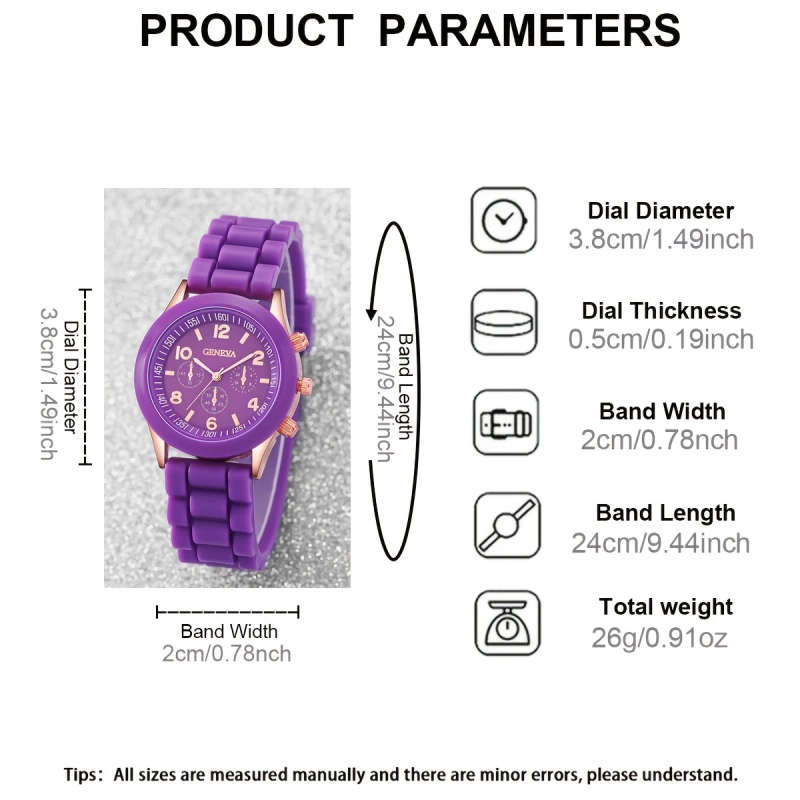 2pcs Fashionable Silicone Quartz Watch Heart Charm Bracelet Set Purple Rose Golden Case with World