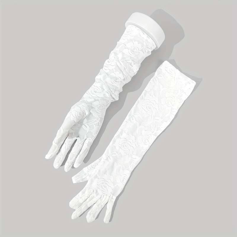 1 Pair White Lace Flower Dark Style Long Gloves