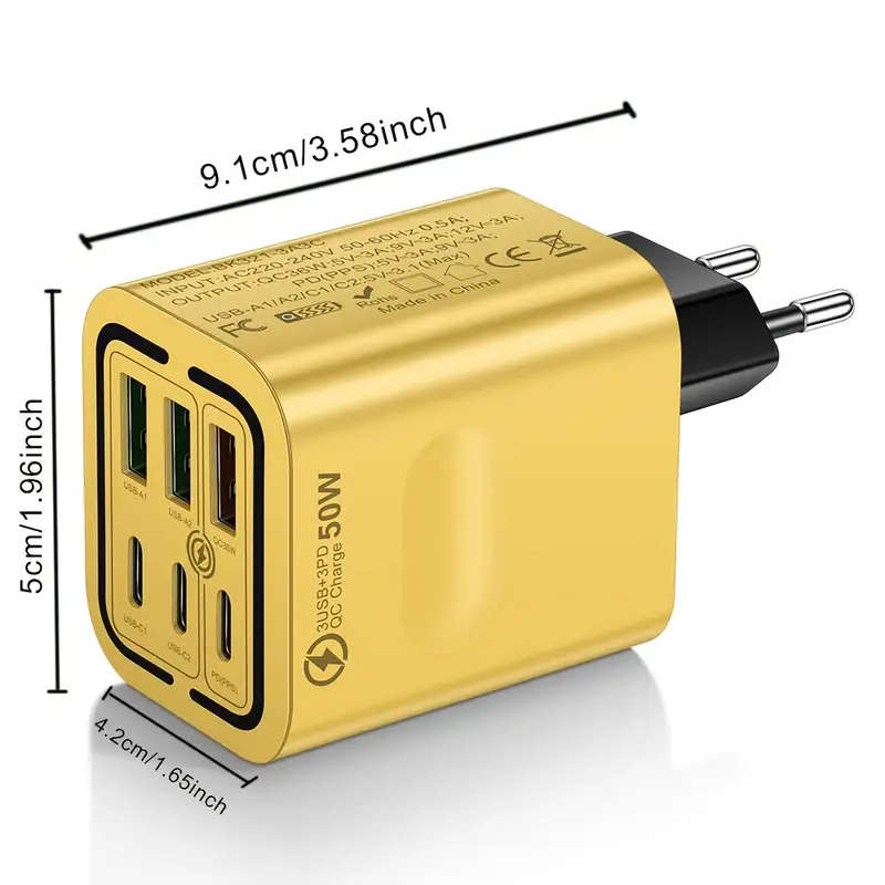 1pc USB C Charger Multiple USB C Charge Plug 50W 6 Port USB C Quick Charger for iPhone 15 14 13 12