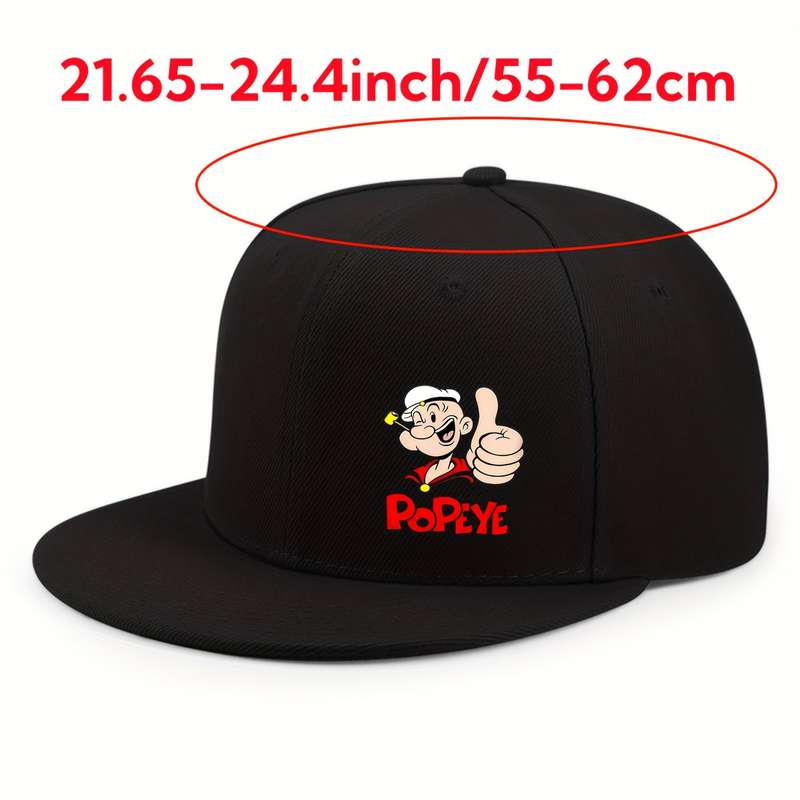 1pc Hip-Hop Baseball Cap with Popeye Cartoon Print Adjustable Breathable Polyester Sun Hat f