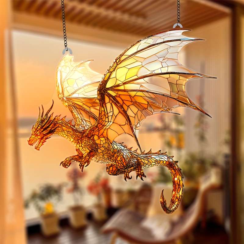 1pc 2D Flat  Flat Flying Dragon Sun Catcher 20.32cm x 20.32cm Acrylic Colorful Window Decoratio