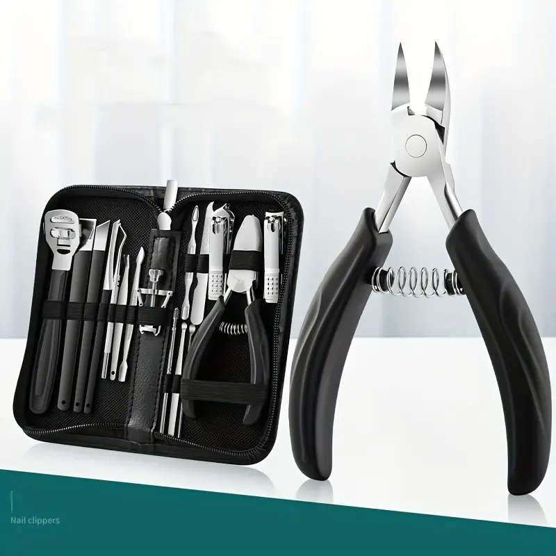 17pcs Nail Trimmer Kit with Manicure Tools Fluted Tweezers Double-Ended Pickers Nail Clippers for Tw