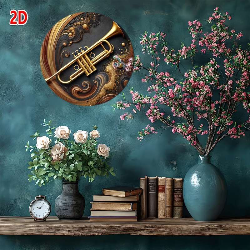 1pc Jazz Club-Inspired Aluminum Trumpet Wall Art Versatile Indoor Outdoor Decor for Home Garden