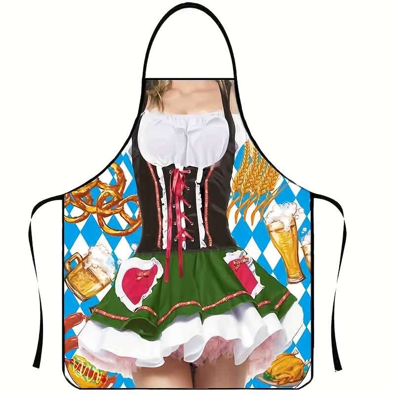1pc Polyester Apron with Beer-Themed Print Stylish Kitchen Dining Wear for Men and Women Origi