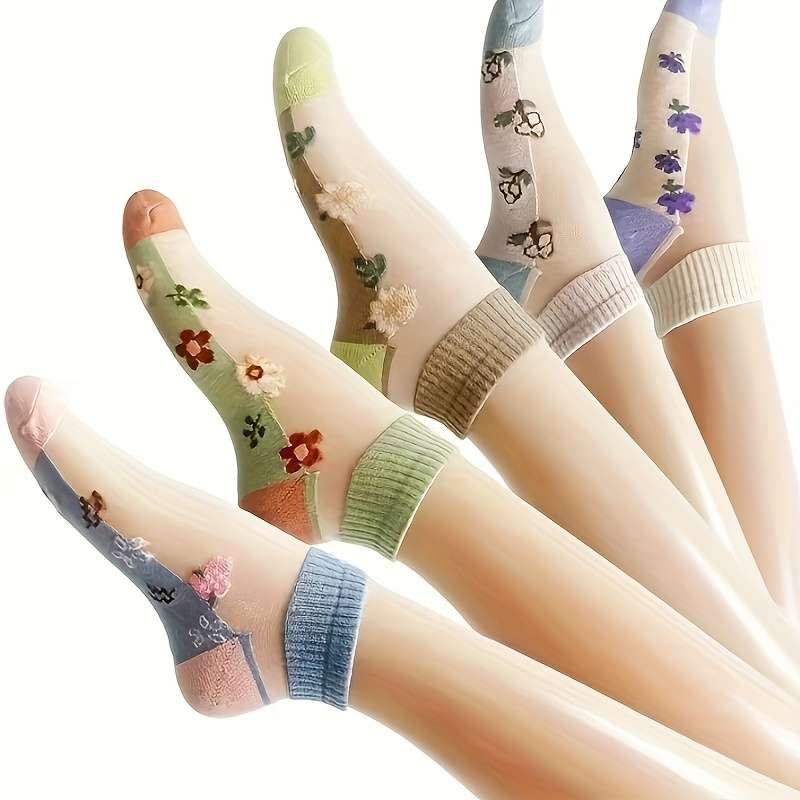 5 Pairs Random Colors One Size High Elastic Socks