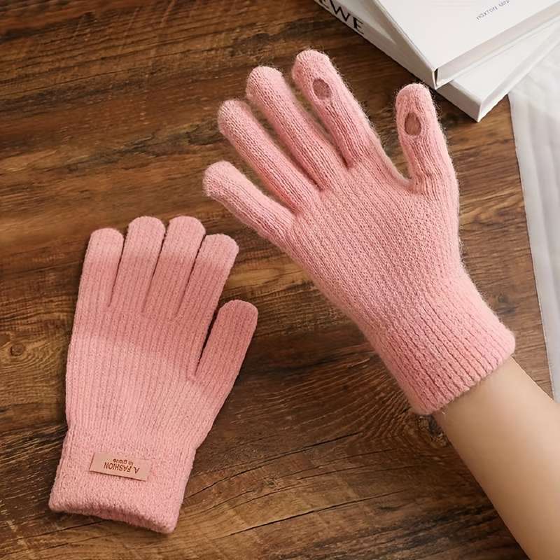 1 Pair Beige Color Warm Gloves