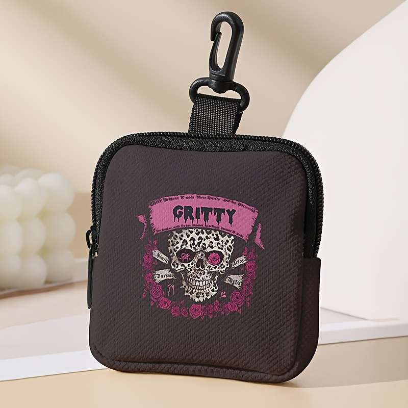 1pc Gothic Skull Print Large Capacity Coin Wallet C Stylish Multi-Function Key Card Holder wi