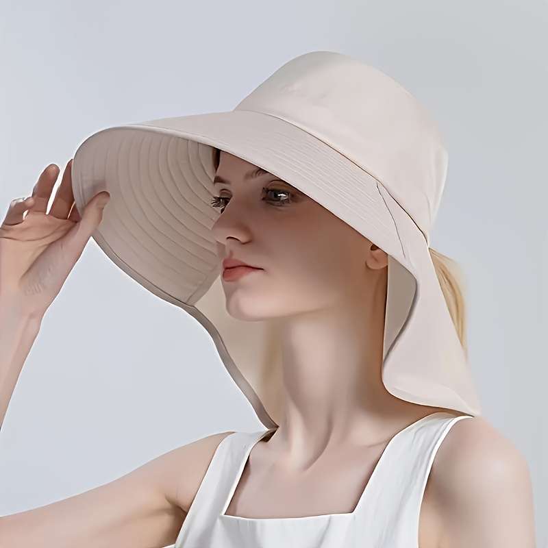 1pc Women's Fashionable Sun Protection Bucket Hat with Ponytail Hole Breathable Polyester Adjust