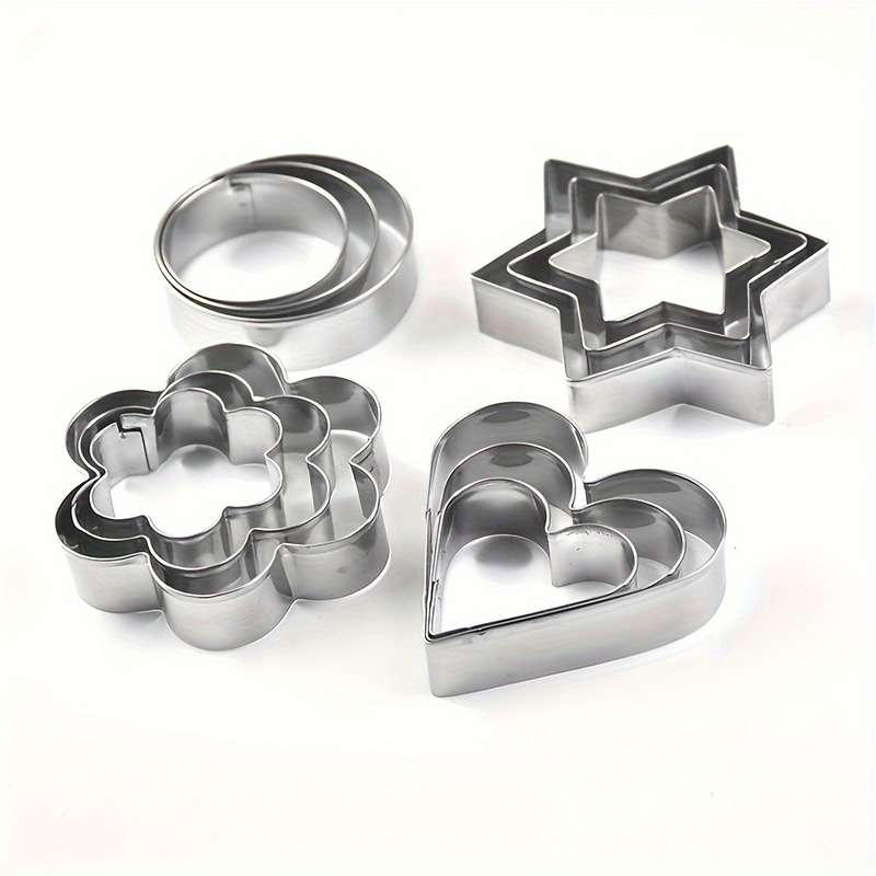12pcs Stainless Steel Biscuit Mold Flower Shaped Circular Heart-shaped Star Shaped Biscuit Knif