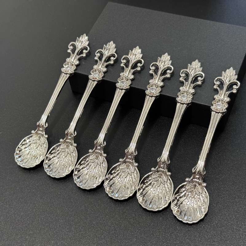 6pcs Elegant Baroque-style Gold-plated Teaspoon With Gorgeous Floral Design Eid Al-Adha Mubara