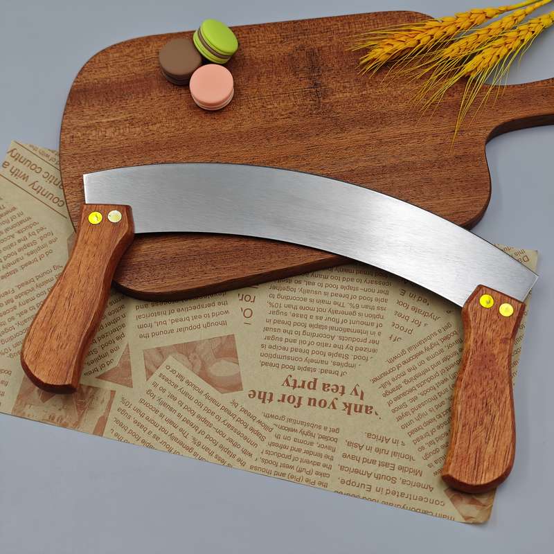 1pc Artisan Stainless Steel Pizza Cutter with Wooden Handles Curved Blade for Effortless Doug