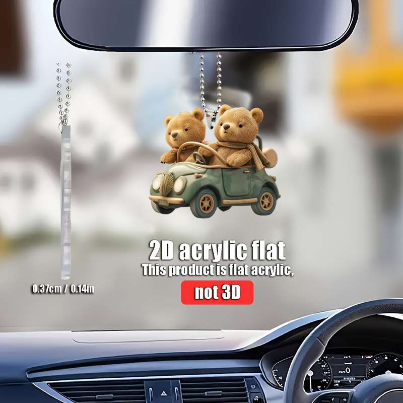 1pc 2D Flat   Cute Bear Car Hanging Accessory  Acrylic Rearview Mirror Decor Vintage G
