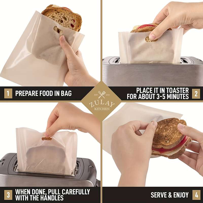 4pcs 6.3x6.5in 16x16.5cm Non-Stick Reusable Toaster Bags Create Grilled Cheese Sandwiches In