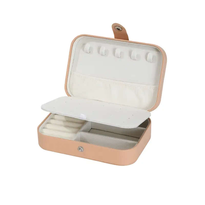1pc Elegant Portable Faux Leather Jewelry Organizer Navy Blue Cream Double-Layered Travel Case with