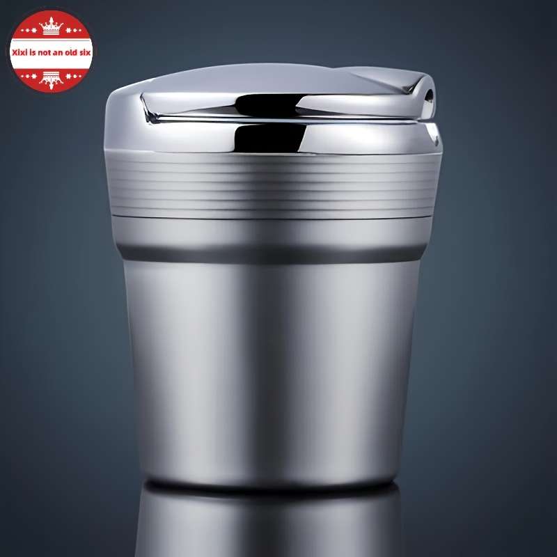 1pc Multifunctional Car Ashtray with Lid Metal + ABS Plastic Can Automatically Pop Open to Sea