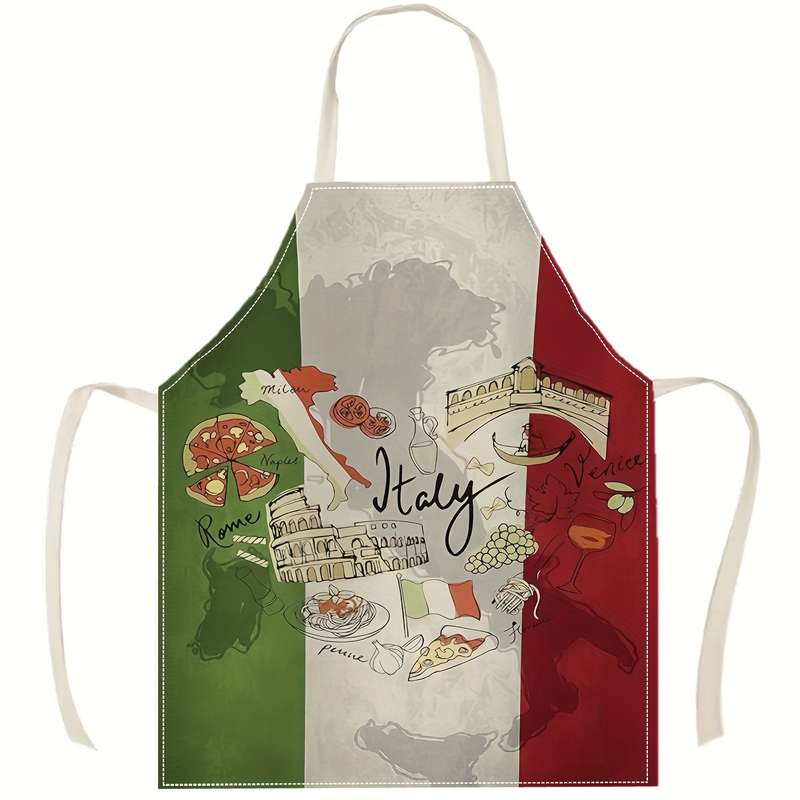 1pc Italian-Themed Pizza Kitchen Apron Creative Fun Printed Home Cleaning Apron Easy-Clean Co
