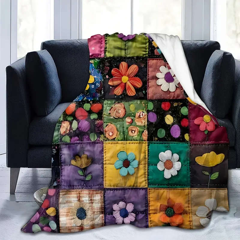 1 Handmade Floral Patchwork Throw Blanket 75CM*105CM