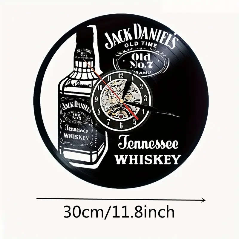 1pc Jack Daniels Vintage Whiskey Themed Silent Wall Clock Round Vinyl Record Design Battery Operated