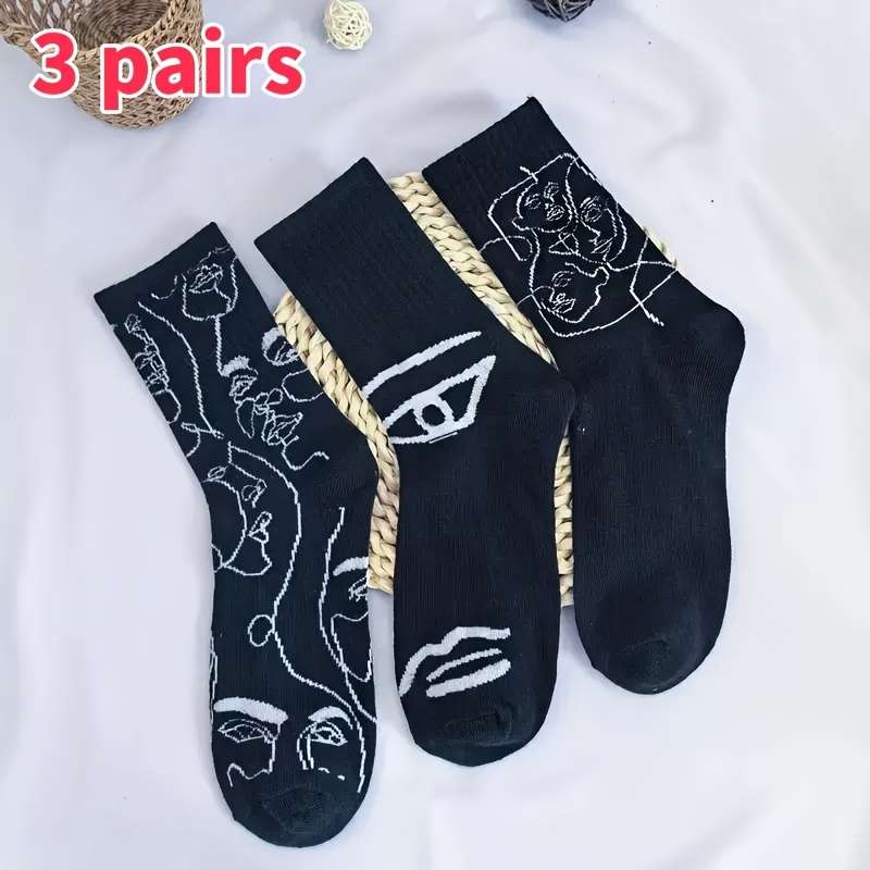3 Pairs Black Mix One Size High Elastic Socks