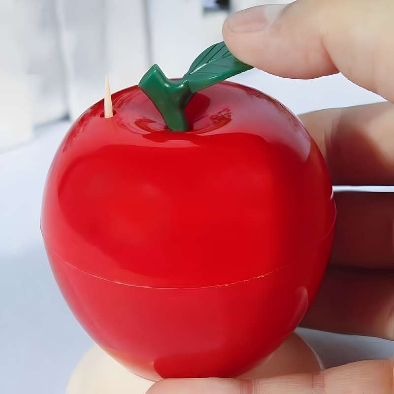 1pc Charming Red Apple-Shaped Toothpick Holder with Automatic Dispenser Realistic Design Perfect