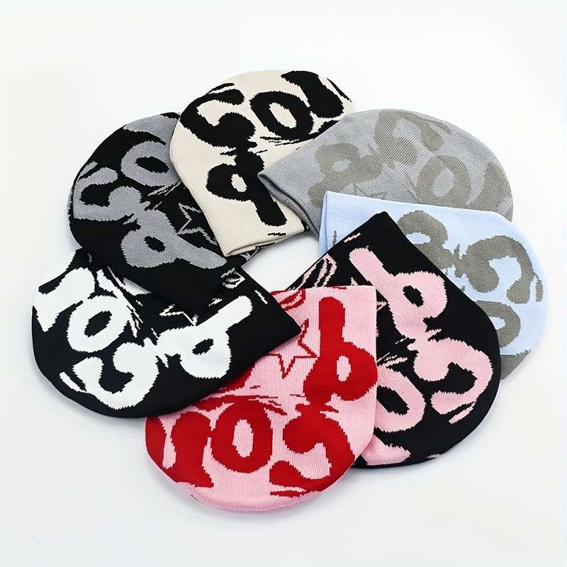 1pc Unisex Knit Beanie Trendy cope Letter Design Windproof Street Style Hat for All Season