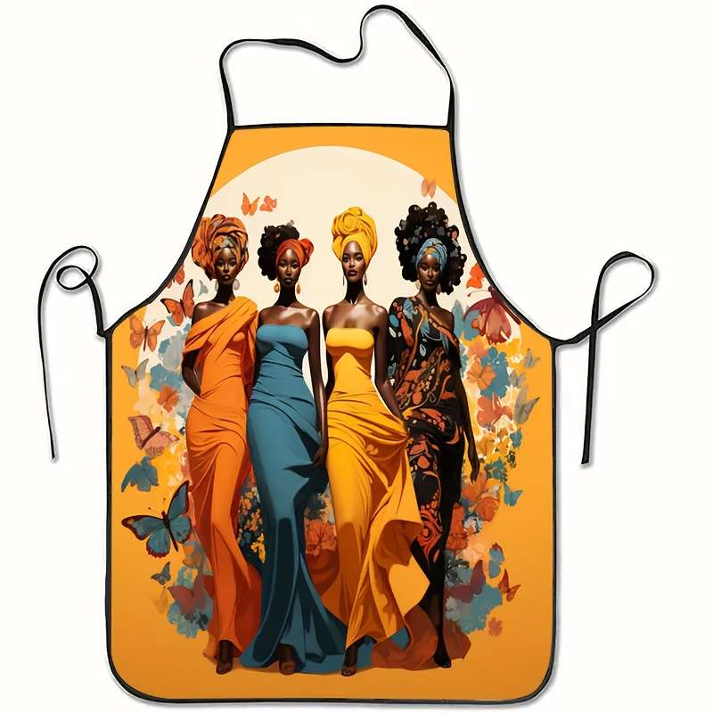 1 Vibrant African Women Print Polyester Apron for Baking and Cooking Colorful Butterfly and F