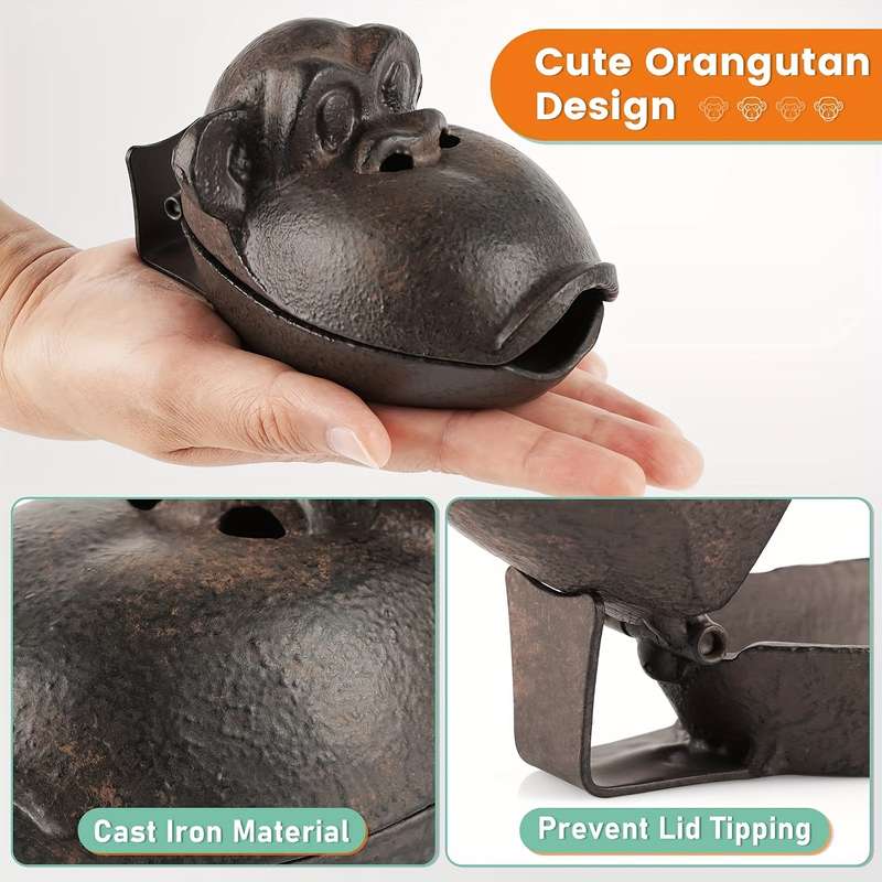 1pc Vintage Cast Iron Monkey Ashtray with Lid Unique Orangutan Design Perfect for Home Office