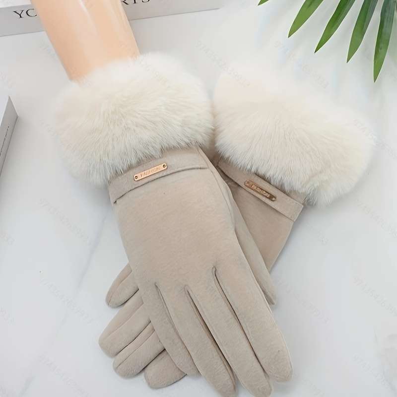 1 Pair Beige Winter Touchscreen Gloves