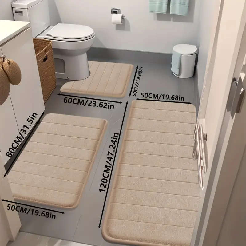 3-Piece Geometric Knitted Bathroom Rug Set