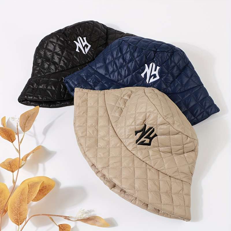 1pc Unisex Fashion Embroidered NY Letter Bucket Hat Lightweight Adjustable Sun Protection Fish