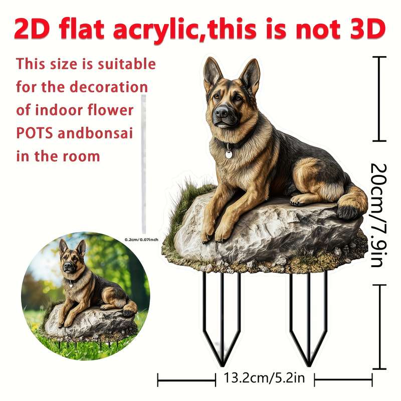 1pc 2D Flat   Acrylic Flat  Acrylic Flat Printing Dog Garden Stake German Shepherd Garden Stake