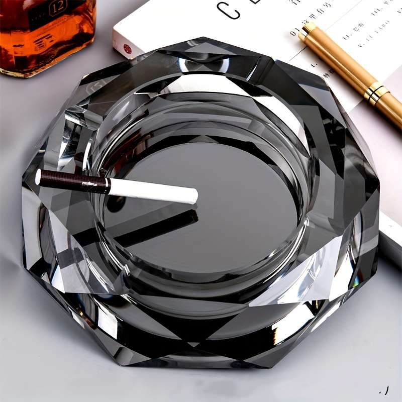 1pc Glass Ashtray Clear Crystal Glass Ashtray For Indoor And Outdoor Creative Large Octagonal Bla