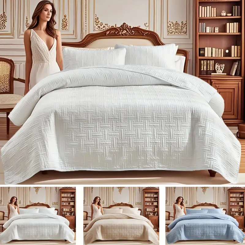 Polyester Simple Solid Color Thin Bedspread 3-Piece Set 173cm*229cm