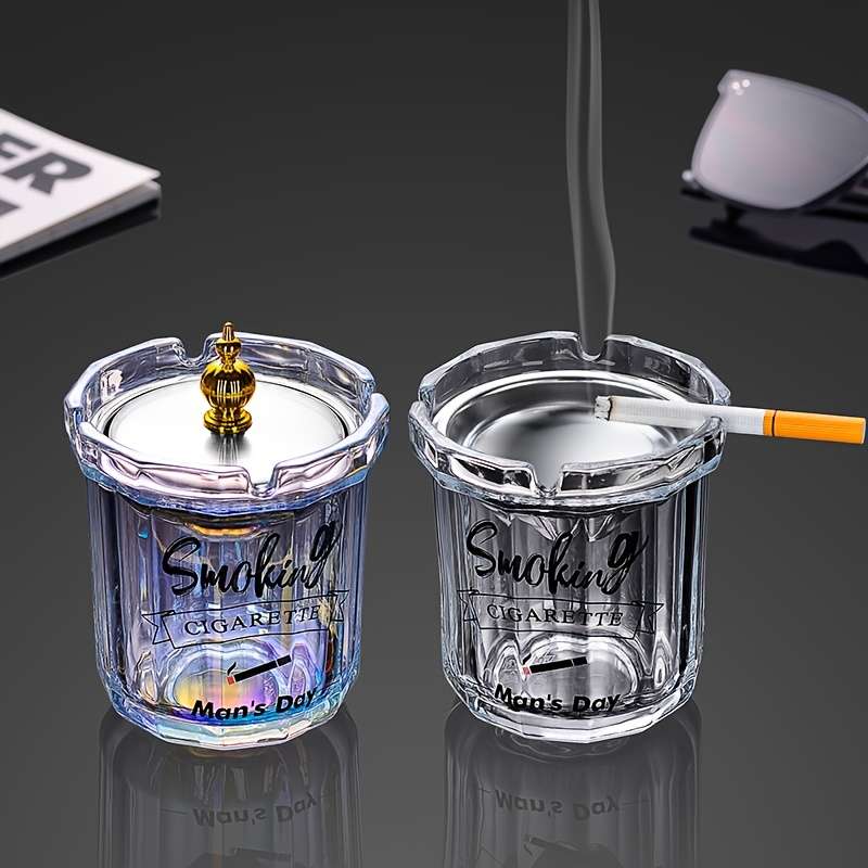 1-Pack Household Ash Tray with Stainless Steel Funnel Anti-Fly Ash Lid Windproof Fashionabl