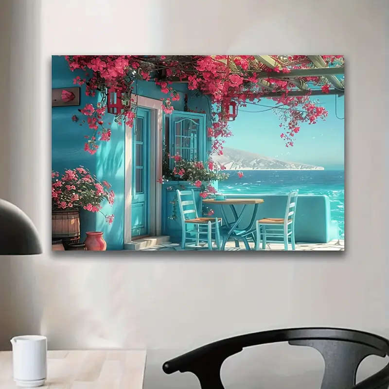 1pc Mediterranean Terrace Canvas Wall Art Frameless Classic Modern Art Deco Style Indoor Outdoor Han