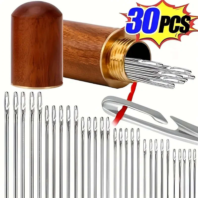 30pcs Self-Threading Needles Set Stainless Steel Automatic Threader For Elderly Blind Fast Sewing  K