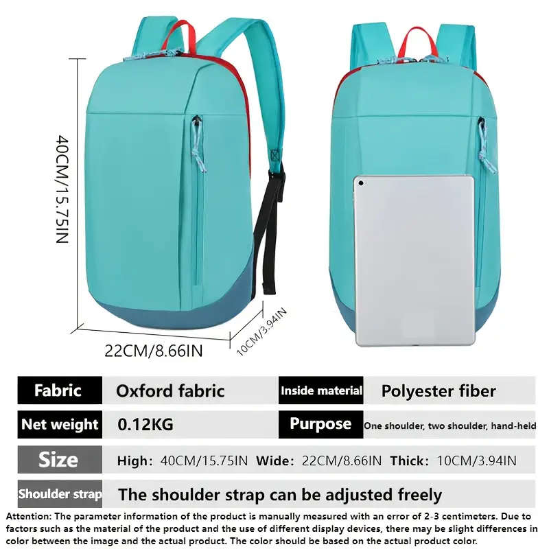 1pc Lightweight Teal Outdoor Backpack Sporty Comfortable Fashion Travel Mini Pack with Zip Closure