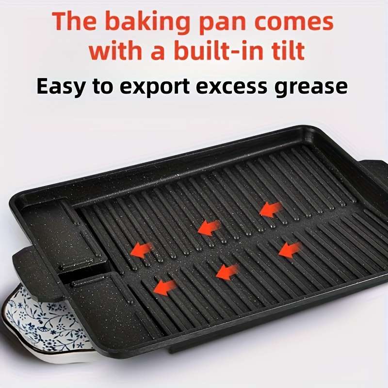 1pc Non-stick Grill Pan Smokeless Rectangular Grill Pan Stone Griddle Pan Baking Tray Barbecue